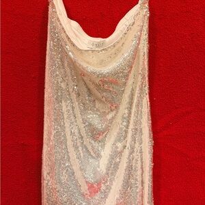 WAFE Silver sequin strapless minidress with optional straps.